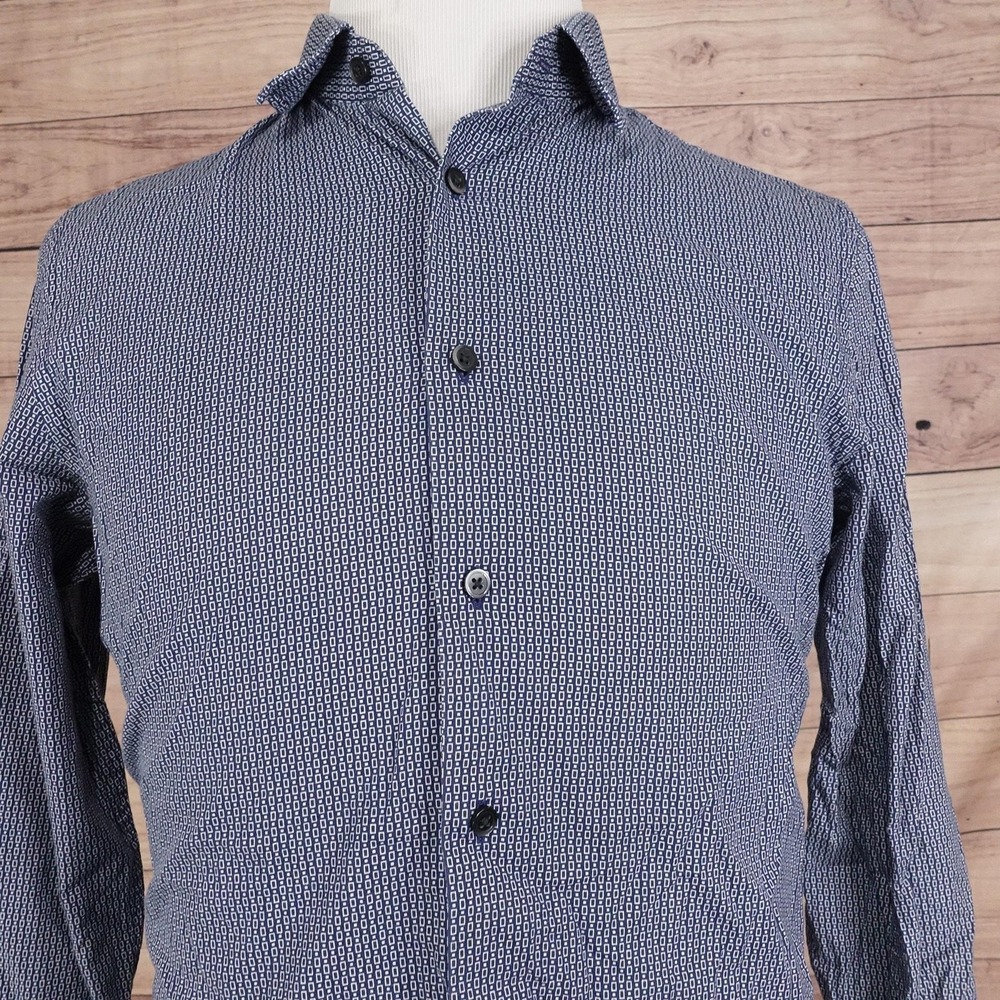 Express Shirt Mens M Blue Geometric Long Sleeve Button-Up Modern Fit Cotton
